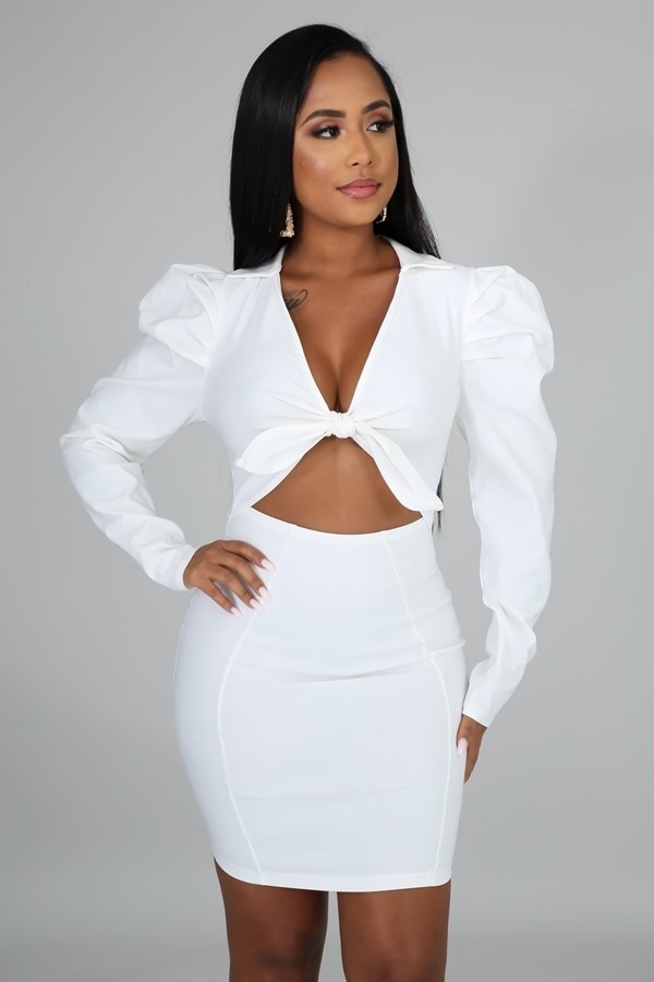 LADIES PUFF SLV MINI DRESS