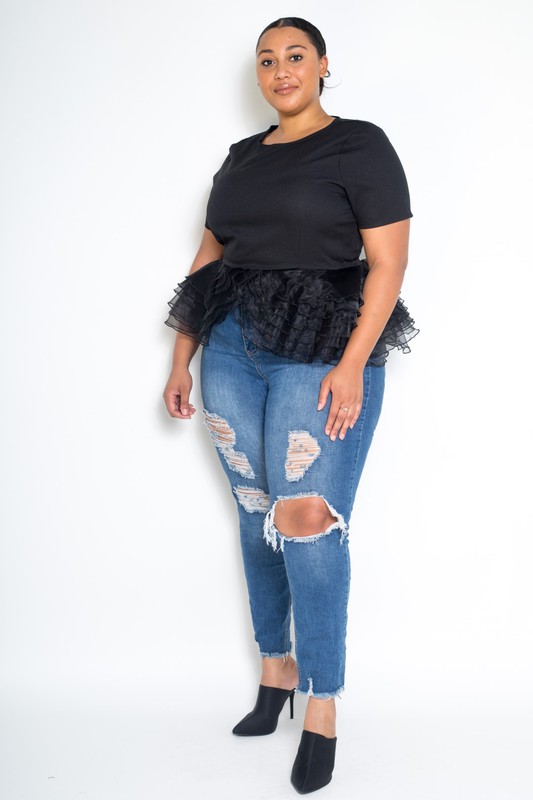 PLUS RUFFLE MESH TOPS