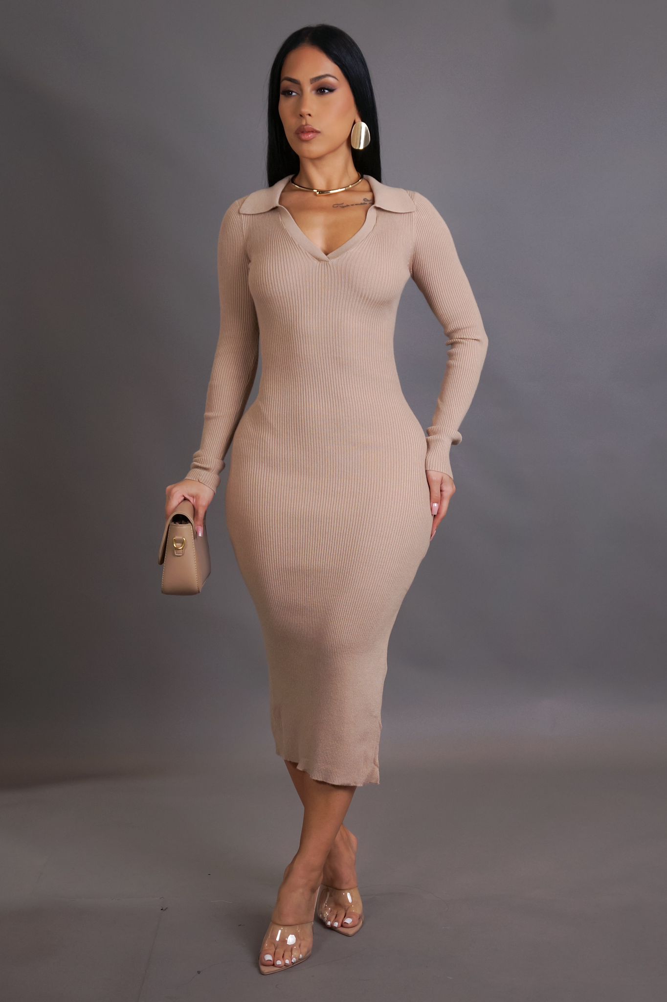 RIBBED KNIT MIDI DRESS