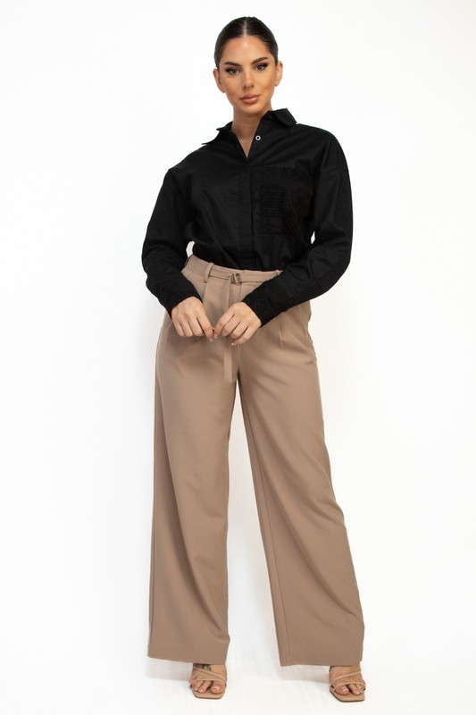BELTED WIDE LEG PANTS