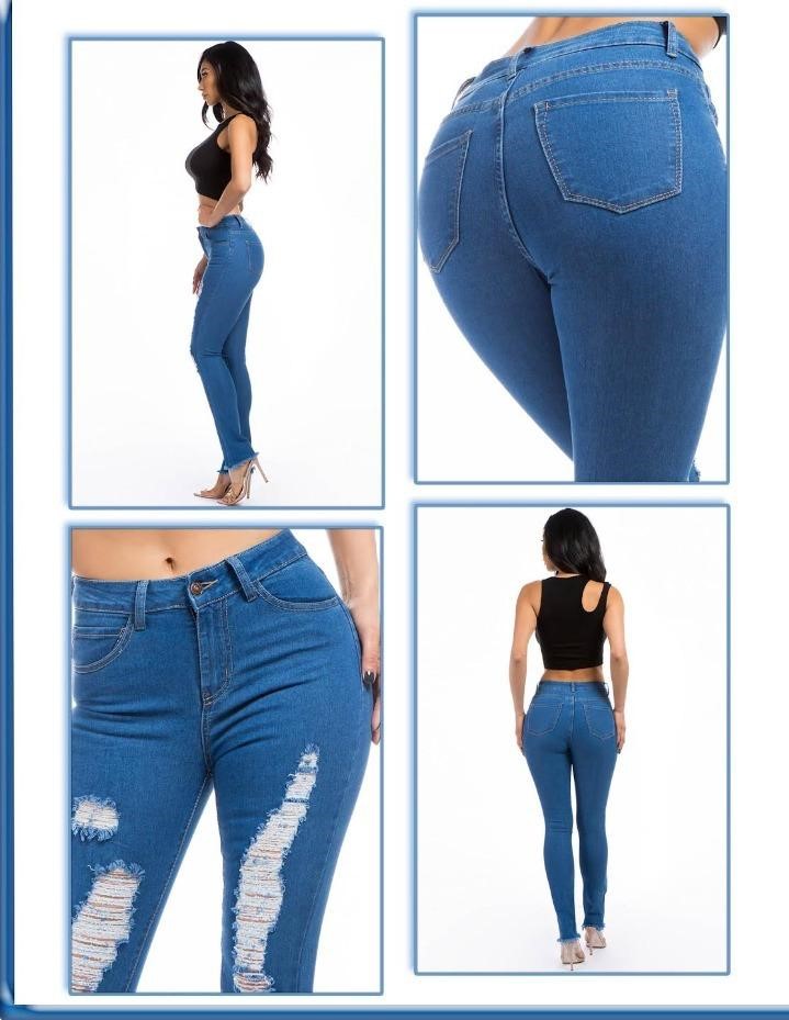 LADIES STRAIGHT RIPPED DENIM