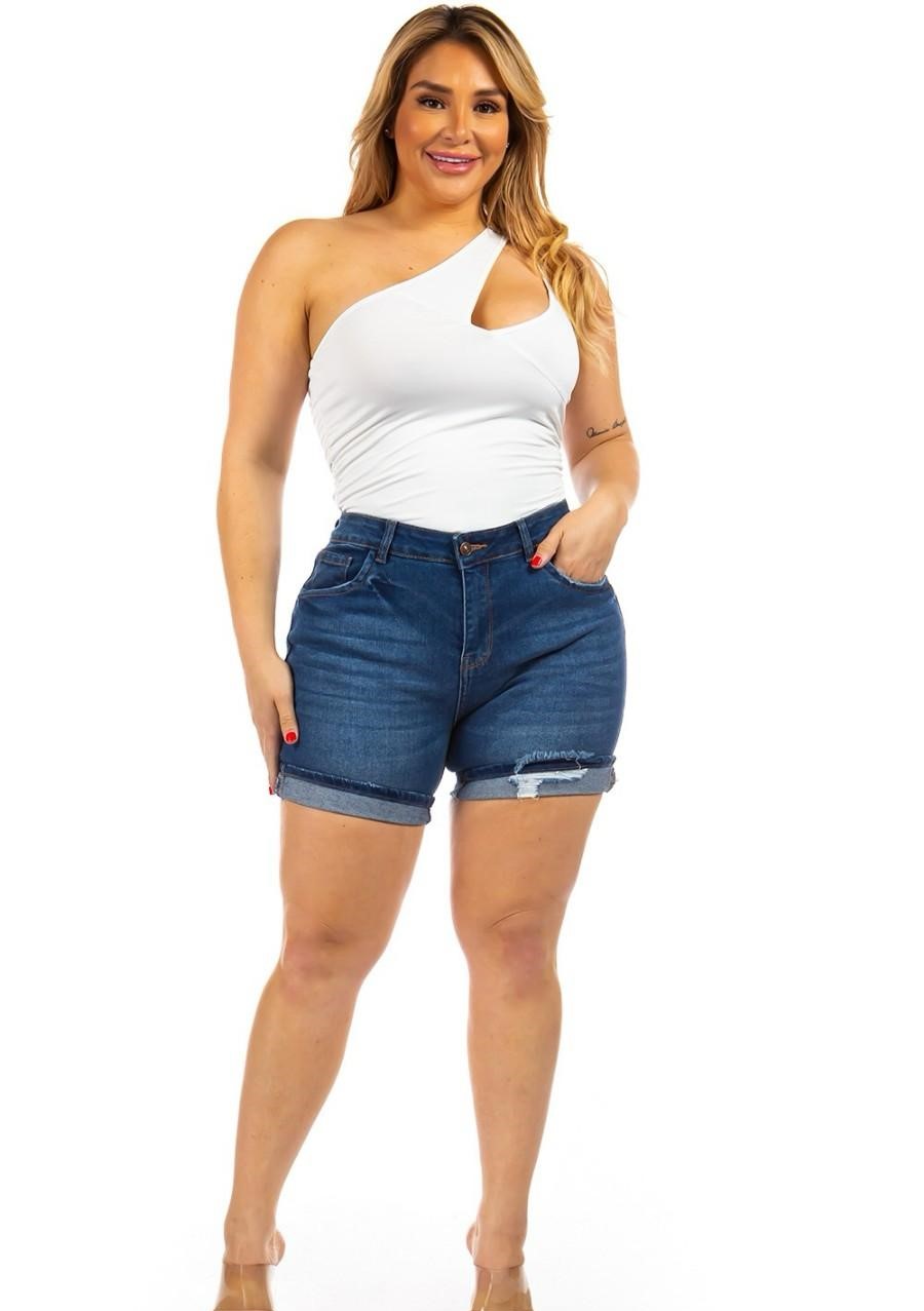 PLUS SIZE RIPPED BERMUDA