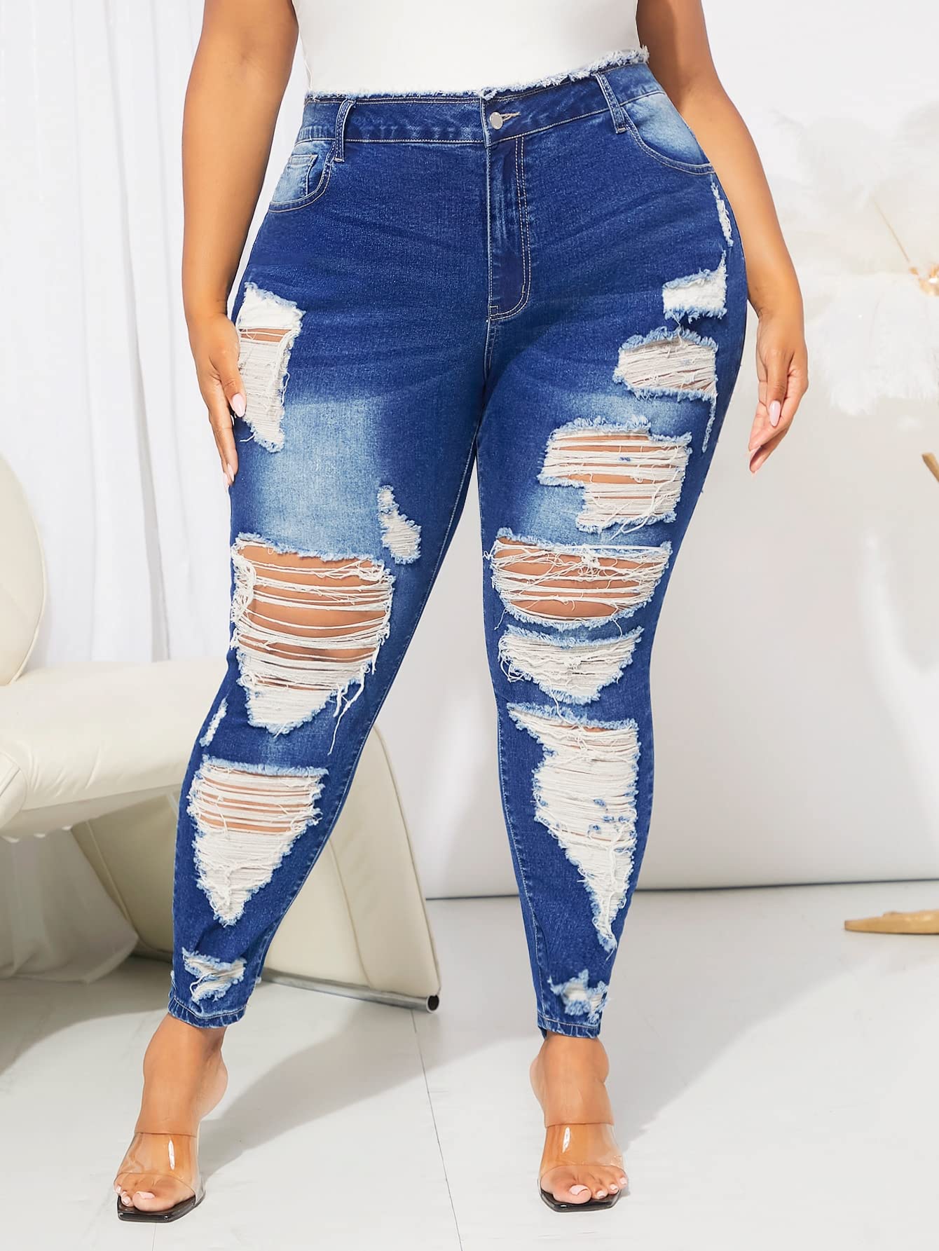 PLUS HIGHRISE RIPPED JEANS