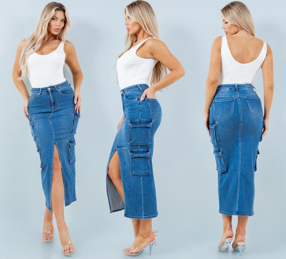 CARGO MAXI JEANS SKIRTS